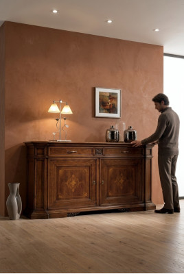 Luxus Kommode Héich Schaf Kommoden Sideboard Schief Holz Braun Italienesch Miwwelen