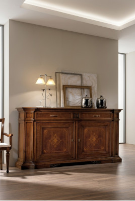Luxus Kommode Héich Schaf Kommoden Sideboard Schief Holz Braun Italienesch Miwwelen