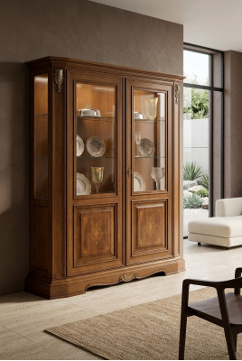 Vitrine 2 Dier Holz Schaf Vitrine Wunnzëmmer Show Schief Design Glas Miwwelen