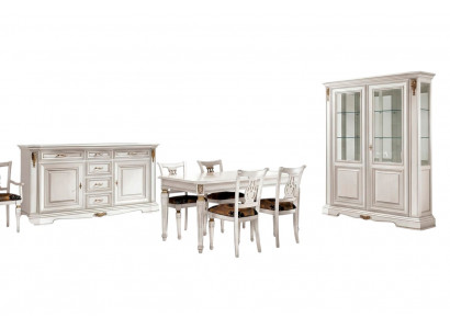 Iesszëmmer Dësch Still Kommode Vitrine Grupp Garnitur Holz Wäiss Set 7-Stéck Nei