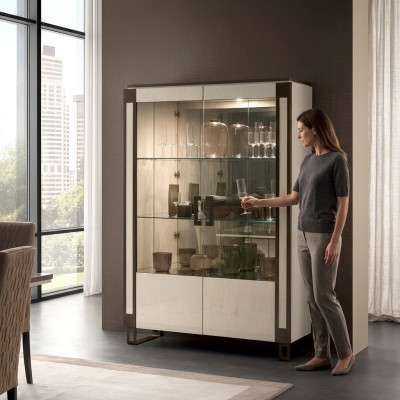 Vitrine 2 Dier Schaf Vitrinen Wunnzëmmer Schief Design Schaf Miwwelen Glas Nei
