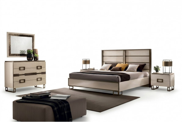 Schlofzëmmer Bett Nuetsdësch Komoud Spigel Polsterbett Duebelbett Set 5tlg.