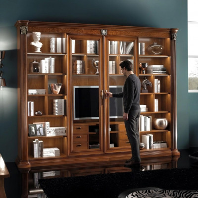 Schaf Vitrinn Holz Wunnzëmmer Miwwelen TV Schafwänn Design Wunnwand Vitrinnen