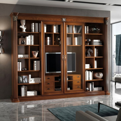 Schaf Vitrinn Holz Wunnzëmmer Miwwelen TV Schafwänn Design Wunnwand Vitrinnen