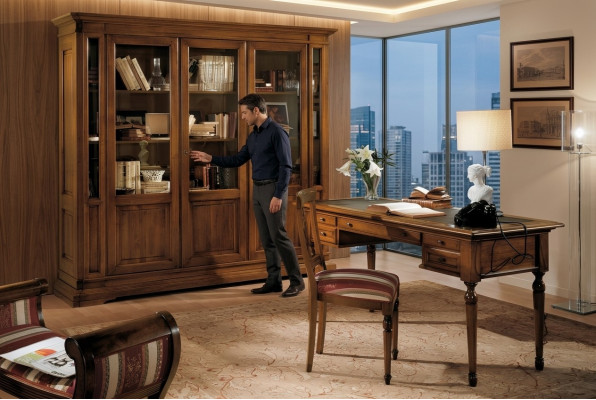 Büro Set Holzdësch Stull Bicherregal Schreibtisch Regal Schief 3tlg. Sets Nei