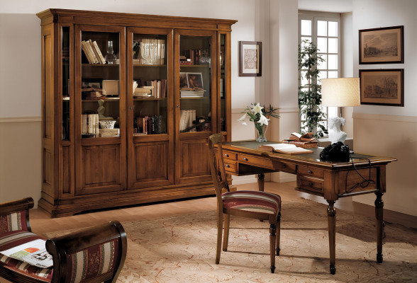 Büro Set Holzdësch Stull Bicherregal Schreibtisch Regal Schief 3tlg. Sets Nei