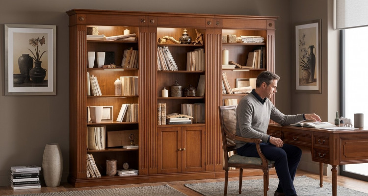 Regal Wunnzëmmer Schaf Bicherregal Holz Büroschaf Schief Vitrin Italien