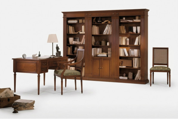 Schreifdësch an Stull aus Holz mat Armleef Kaf Schaf Bichermoöbil Design 3tlg