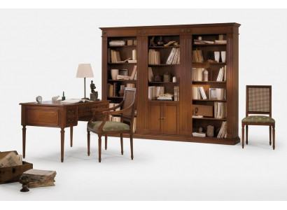 Schreifdësch an Stull aus Holz mat Armleef Kaf Schaf Bichermoöbil Design 3tlg
