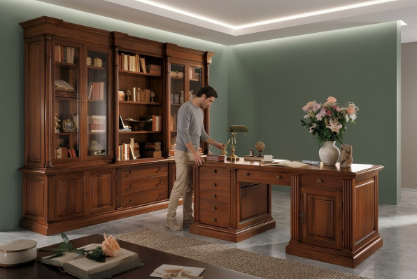 Büro Miwwelen Massivholz Schreibtisch Bücherschaf Dësch Regal Schaf 2-Deeler