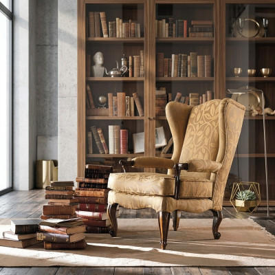 Fotell Bibliothéik Liesen Stull Ouersessel Canapé Këssen Italienesch Miwwelen Luxus