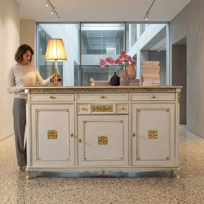 Sideboard wäiss Anrichte Kommode Schieber Holz mat Gold Anrichte Sideboard Nei