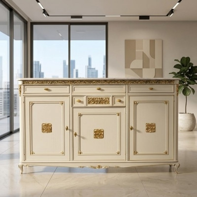 Sideboard wäiss Anrichte Kommode Schieber Holz mat Gold Anrichte Sideboard Nei