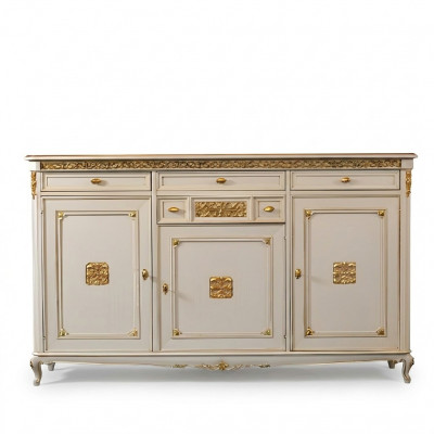 Sideboard wäiss Anrichte Kommode Schieber Holz mat Gold Anrichte Sideboard Nei