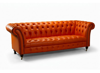 Designer Sofa 3 Sëtzer Chesterfield Couch Gepolstert Sofas Design Orange