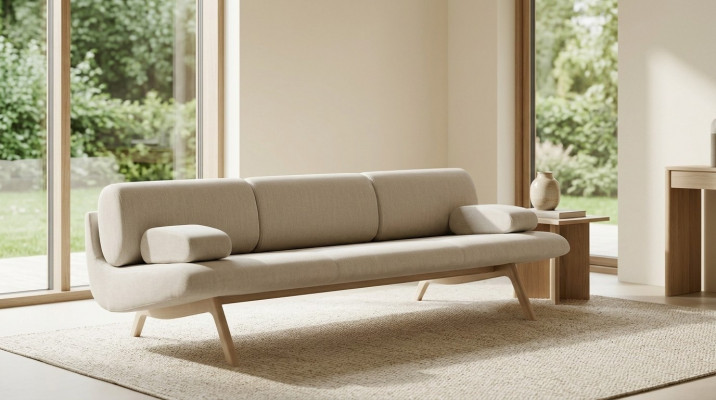 Designer-Sofa 3-Sëtzer Couch Gepolstert Sofas Designsofa Nei Sëtz Drësëtzer Holz