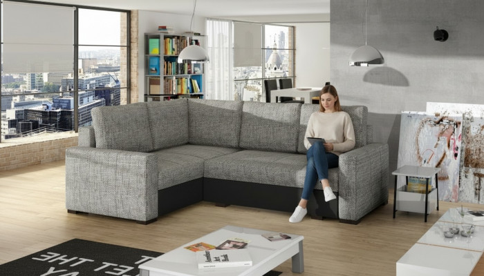 Eckcouch an L-Form, Canapé, Couch, gepolsstert Eckcouchen, Wunnlandschaft, Ledercouch, Miwwelen, Stoff.