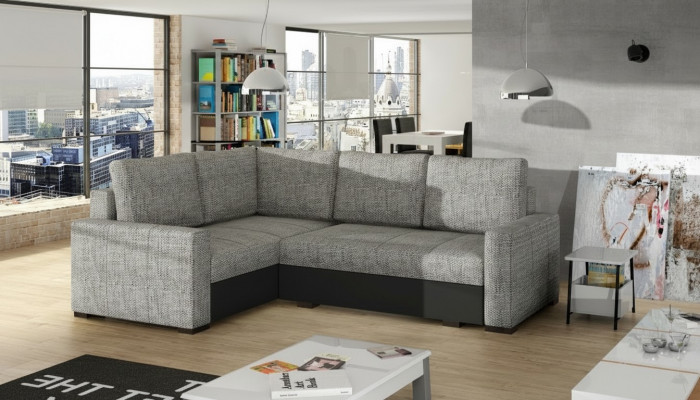 Eckcouch an L-Form, Canapé, Couch, gepolsstert Eckcouchen, Wunnlandschaft, Ledercouch, Miwwelen, Stoff.
