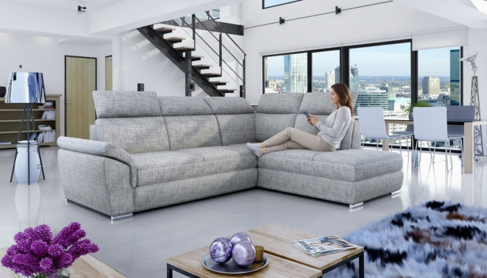 Stoff Ecksofa L-Form Sofa Couch Design Polster Modern Textil Bettfunktioun nei