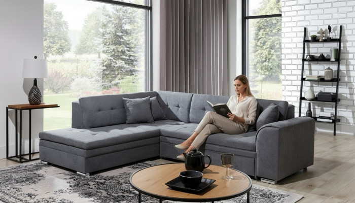 Ecksofa L-Form Designer Wunnlandschaft Sofa Canapé Polster Sëtz Garnitur Textil