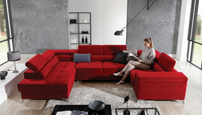 Ecksofa U-Form Sofa Canapé Design Polster Schloofsofa Bettfunktioun Wunnlandschaft