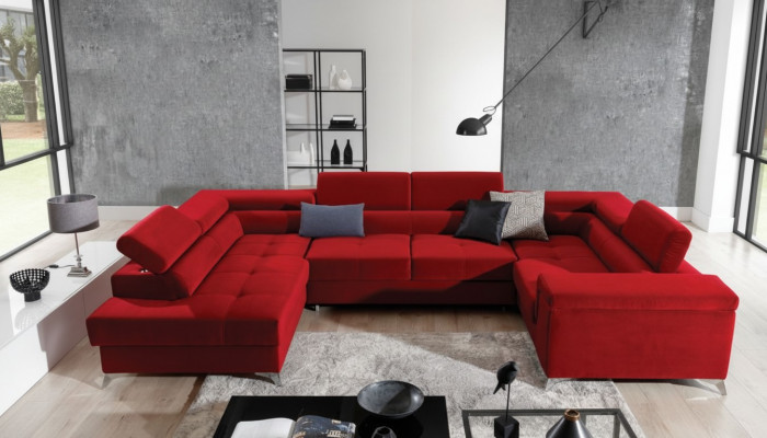 Ecksofa U-Form Sofa Canapé Design Polster Schloofsofa Bettfunktioun Wunnlandschaft