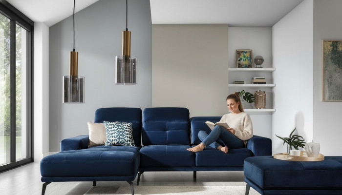 Designer Sofa Canapé Ecksofa Textilstoff Polster Garnitur Wohnlandschaft L-Form Blo.