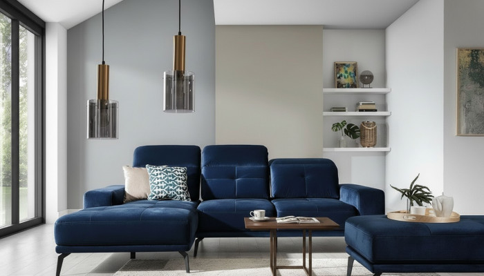 Designer Sofa Canapé Ecksofa Textilstoff Polster Garnitur Wohnlandschaft L-Form Blo.