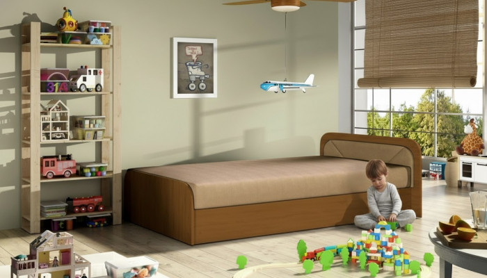 Kannerzëmmer Polsterbett Bett Better Holz Schlof Sofa Matratz 80x190cm Nei