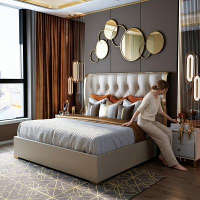 Designer Duebelbett Bett Hotel Luxus Schlofzëmmer 180/200x200cm Lieder