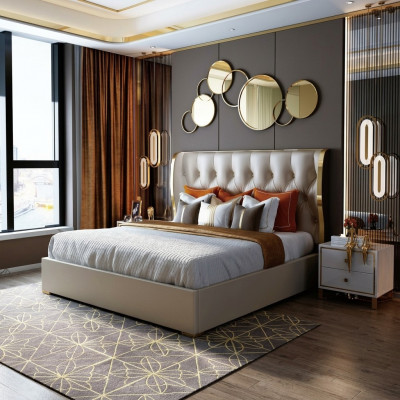 Designer Duebelbett Bett Hotel Luxus Schlofzëmmer 180/200x200cm Lieder