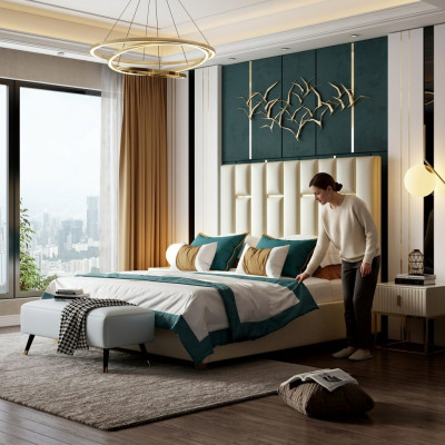 Luxus Schlofzëmmer Duebelbett Bett 150/180x200cm Metall Nei Hotel