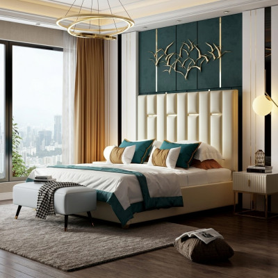 Luxus Schlofzëmmer Duebelbett Bett 150/180x200cm Metall Nei Hotel