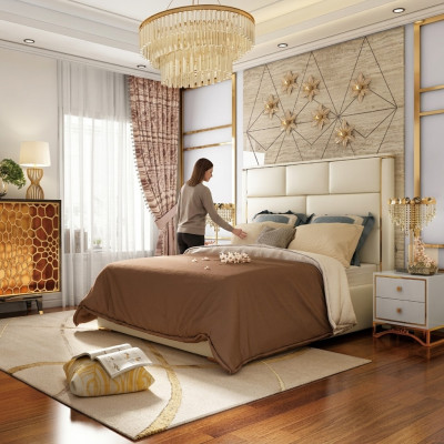Designer Duebelbett Hotel Luxus Schlofzëmmer 180x200cm Lieder Metall
