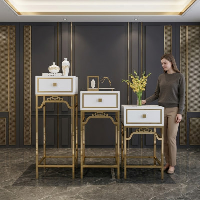 Steenhal Konsolendëscht Still Design Regal – Holz mat Edelstol Héichglanz