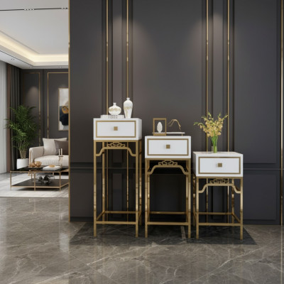 Steenhal Konsolendëscht Still Design Regal – Holz mat Edelstol Héichglanz