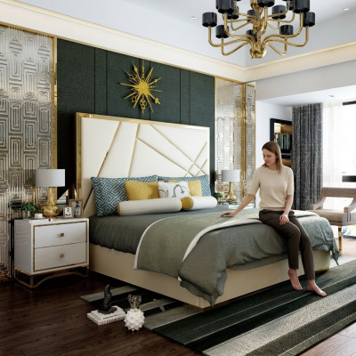 Designer Doppelbett Bett Hotel Deko Luxus Schlofkummer 180/200x200cm Lieder