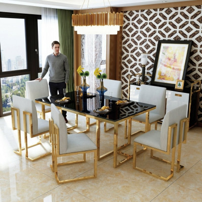 Design Iessdësch Holz mat Edelstolselementer Dëscher Dekor Iesszëmmer Miwwelen
