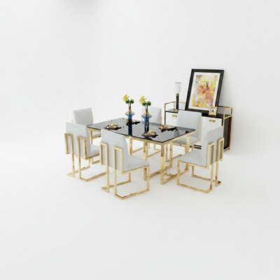 Design Iessdësch Holz mat Edelstolselementer Dëscher Dekor Iesszëmmer Miwwelen