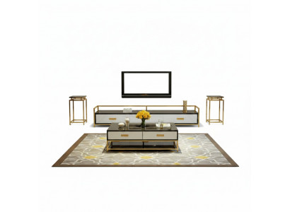Luxus Metal Couchtisch Gold Schwaarz Héichglanz Sofa Wunnzëmmer Dësch