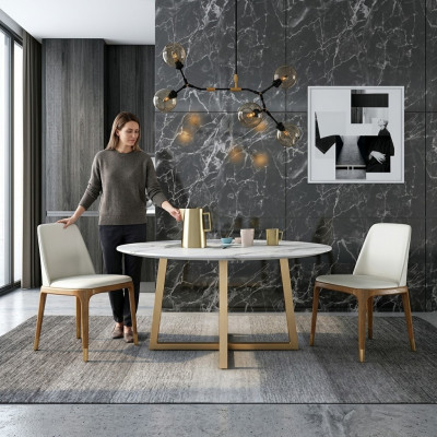Design-Iessdësch Ronn Metall Rond Dëscher Wunn-Zëmmer Luxus Gold