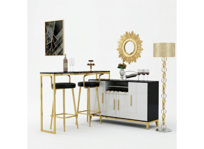 Luxus Edelstol Glas Haus Bar 4 Stéck Garnitur Bartisch 2x Barhocker Schaf
