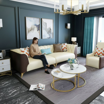 Designer Couch Dësch Rond Dëscher Ronnen Sofa Metall Glas Deko Bäistell Wunn