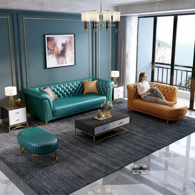 Modern Farweg Garnitur Sofa Lieder Couch 4 Sëtzer Chaiselongue Liegen