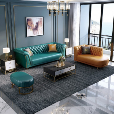 Modern Farweg Garnitur Sofa Lieder Couch 4 Sëtzer Chaiselongue Liegen