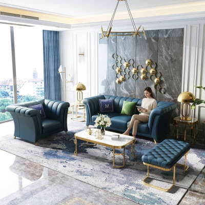 Designer Canapé Këssen Sëtz Garnitur Sofa Garnituren 3+1 Sëtz + Hocker