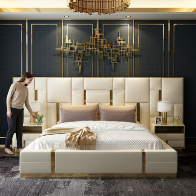 Hotelbett Luxus Design Better Polster Deko Metall Lieder Schlofzëmmer XXL