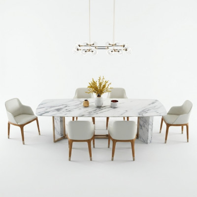 Komplett Set Iessdësch + 6 Still Iesszëmmer Deko Set Iess Grupp Holz Dësch