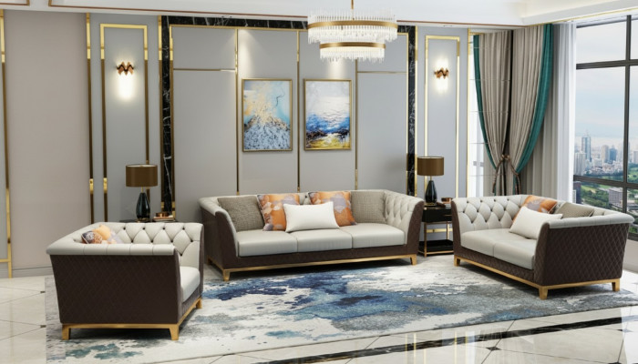 Sofa Couch Garnitur Sëtz Polster Komplett Set 3+2+1 Sofas Design Chesterfield