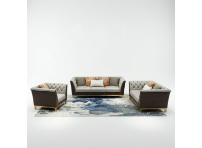 Sofa Couch Garnitur Sëtz Polster Komplett Set 3+2+1 Sofas Design Chesterfield